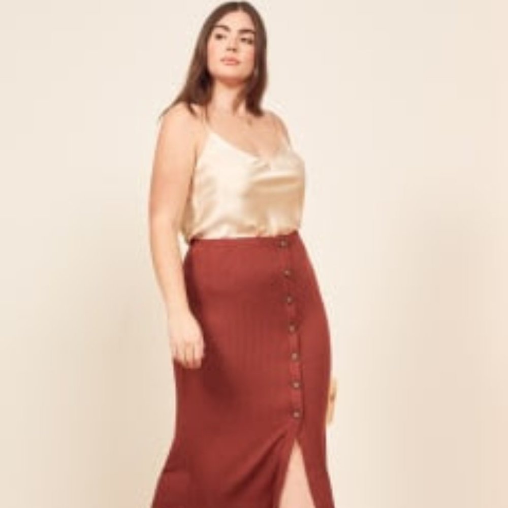 Reformation Rosie skirt in rust